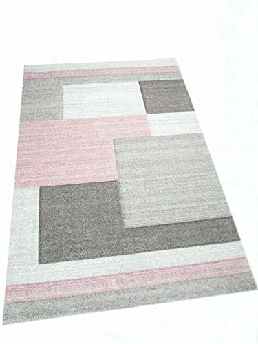 Traum Sala de Estar diseñador Alfombra Alfombra contemporánea alfombras de Pelo bajo con Colores patrón de Diamantes de Recorte de Contorno de Color Rosa Pastel Crema Beige Größe 80x150 cm