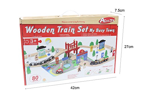 Tren de Juguete de Madera Ferrocarril de Madera Pista de Coches para Niños 3+ Años (80 PCS)