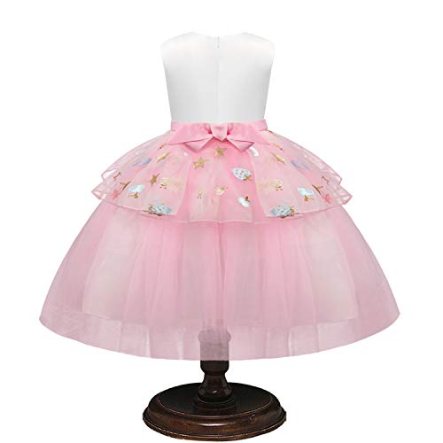 TTYAOVO Chicas Arco Iris Unicornio Fancy Vestido Princesa Flor Desfile de Niños Vestidos sin Mangas Volantes Vestido de Fiesta Talla 3-4 Años Rosado