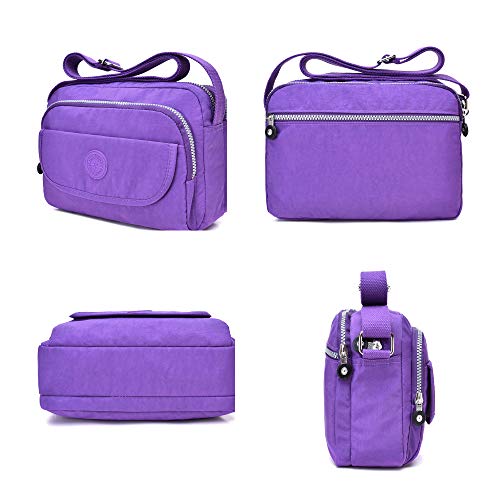 tuokener Bolso Nylon Mujer Bandolera Pequeños Impermeable Bolsos Estampados Bandoleras Bolsa para Viaje,Púrpura