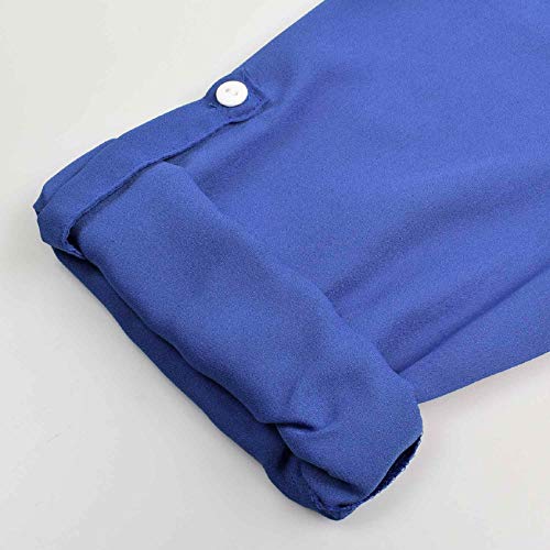 Tuopuda Blusas Camisetas de Gasa Ropa de Mujer Camisas Manga Ajustable Blusas Top (S, Azul)