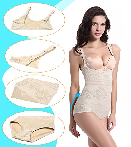 Tuopuda Body Faja Reductora Mujer Abdomen con Gancho,cómodo y Ligero Corsé Faja para presumir de Buena Figura sin Costuras (L (Waist 22.6-25 Inch), Beige)