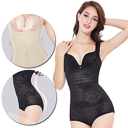 Tuopuda Body Faja Reductora Mujer Abdomen con Gancho,cómodo y Ligero Corsé Faja para presumir de Buena Figura sin Costuras (M (Waist 20.3-21.8 Inch), 1 Beige + 1 Negro)