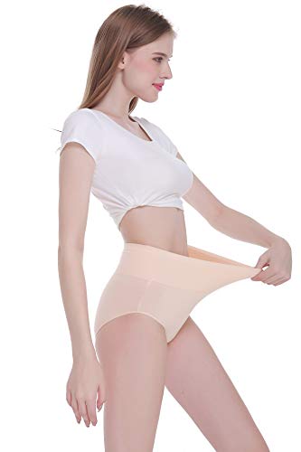 Tuuhaw Bragas para mujer, paquete de 5, braguitas, braga-faja, algodón, talle alto, transpirable color carne L