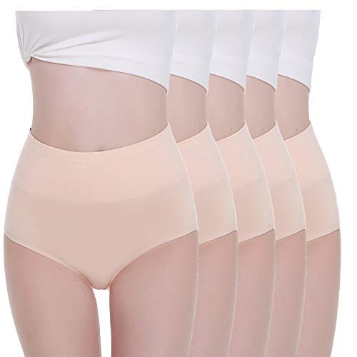 Tuuhaw Bragas para mujer, paquete de 5, braguitas, braga-faja, algodón, talle alto, transpirable color carne L