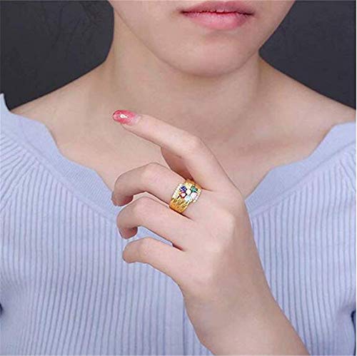 TWinkle Anillo Personalizado con Nombre de Las Madres con 6 Anillos de corazón con Piedras natales Anillo Familiar - Grabe con 6 Nombres y Dentro de los Anillos(Oro-14.5)