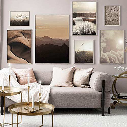 TYLPK Mountain Desert Dew Drop Reed Landscape Wall Art Canvas Painting G3 50X70 cm Sin Marco