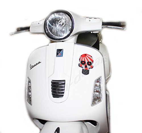 UE-Decals MioVespa Collection 120mm-4.7" Calavera Robohead Japón Rising Sun Bandera Robohead Ojos Rojos laminados calcomanía Foto en Vespa