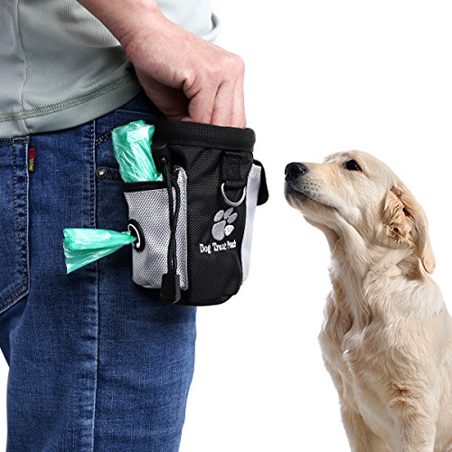 UEETEK Perro tratamiento de cintura bolsa bolso manos libre mascota perro entrenamiento alimentos bolsa de cintura con dispensador de bolsa caca incorporada