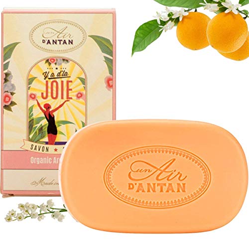 Un Air d’Antan Jabon Tradicional Perfumado Frances Joie Manteca de Karite Organico, Aceite de Argan Bio, Perfume Original Lirio de los Valles, Azahar y Rosa, Formula Hidratante – Idea Regalo - 100g