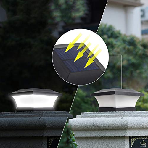 Uonlytech 2 Piezas de Postes Solares Luces Decorativas Led Pilar Columna Lámpara Valla Paisaje Cuadrado Tapa Luz para Jardín Patio Patio (Negro 3W 6000K Luz Blanca)