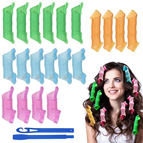 URAQT Sin Rizadores de Calor, 18 Piezas Rizos en Espiral Rizadores de Pelo, Rulos para Cabello Largo con Ganchos para Peinar, Herramientas de Peinado de Bricolaje para Mujeres, 15/25cm