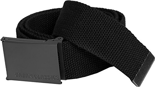 Urban Classics Belt Canvas Unisex, Hombre y Mujer, Correa de Tela, Cinturón de Cuerda sin Agujeros, con Logo en la Hebilla Cuadrada, Negro, Talla Única