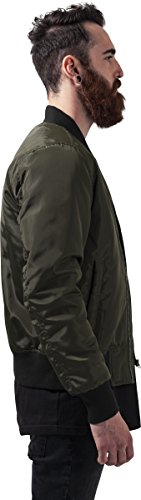 Urban Classics Cazadora de Hombre Chaqueta Bomber de Estilo Urbano, en Verde Oliva con Cuello, Cintura y Puños Negros a Contraste, Cierre con Cremallera, darkolive/black, L