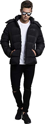 Urban Classics Chaqueta con Capucha de Hombre Chaquetón de Invierno con Cremallera y Puños Elásticos, Abrigo en Color black, Talla XL