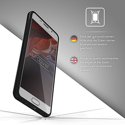 Urcover Funda Compatible con Samsung Galaxy A7 2016 Carcasa Protectora 360 Grados policarbonato/Silicona Transparente Full Body Protección Completa Delantera/Trasera - Negro