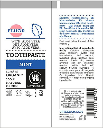 Urtekram Pasta de Dientes de Menta con Flúor - 75 ml