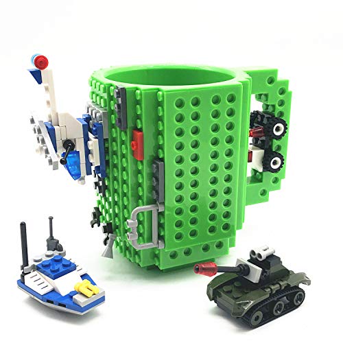 VANUODA Build-on Brick Mug, Tazas Desayuno, Regalos para Hombres Papá Él Amigos Niños Adulto, Originales Regalo Ideal para Navidad Pascua Dia del Padre Cumpleaños, Compatible con Lego (Verde)