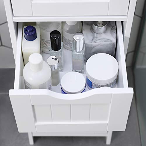 VASAGLE Gabinete de Baño, Gabinete de Almacenamiento con 4 Cajones y 1 Armario de Taquilla, Puerta Simple, Estante Ajustable, para Sala de Estar, Cocina, Entrada, Blanco LHC41W