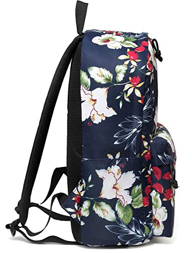 VASCHY Mochila Mujer, Mochilas Escolares Juveniles Casual Mochila para Portatil 14 Pulgadas Mochila Universidad Impermeable Mochila Instituto Mochilas Chicas Elegante Trabajo Flores Florales Marinas