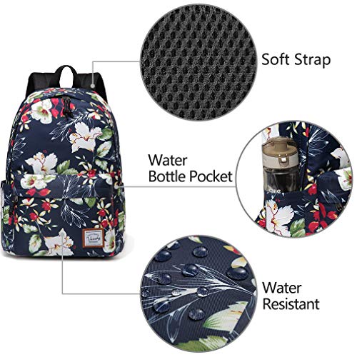 VASCHY Mochila Mujer, Mochilas Escolares Juveniles Casual Mochila para Portatil 14 Pulgadas Mochila Universidad Impermeable Mochila Instituto Mochilas Chicas Elegante Trabajo Flores Florales Marinas