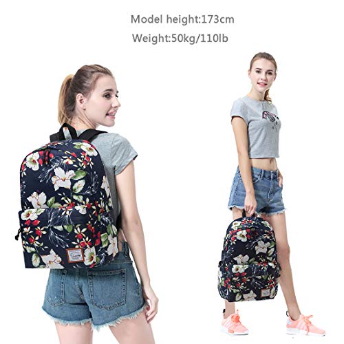 VASCHY Mochila Mujer, Mochilas Escolares Juveniles Casual Mochila para Portatil 14 Pulgadas Mochila Universidad Impermeable Mochila Instituto Mochilas Chicas Elegante Trabajo Flores Florales Marinas