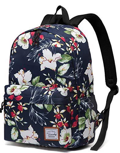 VASCHY Mochila Mujer, Mochilas Escolares Juveniles Casual Mochila para Portatil 14 Pulgadas Mochila Universidad Impermeable Mochila Instituto Mochilas Chicas Elegante Trabajo Flores Florales Marinas