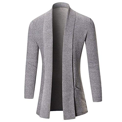 Vêtements D'Hiver Pour Hommes Adolescents Col Loisirs Châle Hommes Longue Chaud Doux Ouvert Bord Cardigan Veste Manteau Tops (Color : Gris Claro, Size : L)