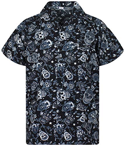 V.H.O. Funky Camisa Hawaiana, Skull, Grey, M