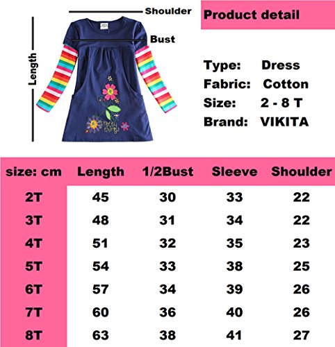 VIKITA Vestido Floral Manga Larga Algodón Niñas 2-8 años H5802Long 2T