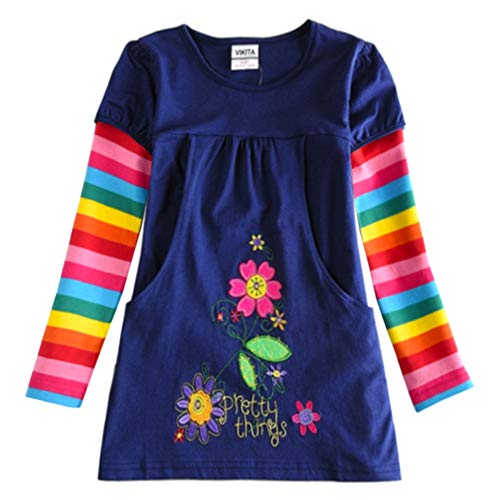 VIKITA Vestido Floral Manga Larga Algodón Niñas 2-8 años H5802Long 2T