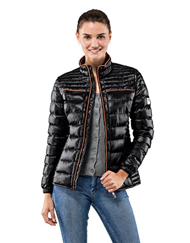 Vincenzo Boretti Chaqueta Acolchada Muy Suave de Mujer, para Entretiempo, Primavera, Invierno, Estilo Elegante Deportiva con Ribete Decorativo de Contraste, Bolsillos Interiores Negro L