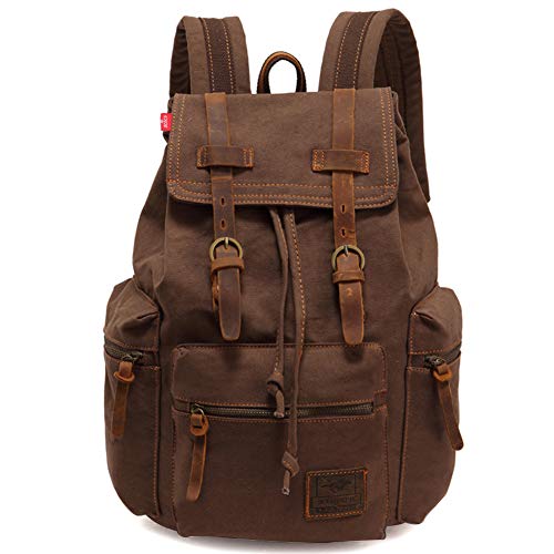 Vintage Mochila de Lona de Marcha Bolsa Escolar Uní Mochilas Sport para Hombres Mujer Casual Marrón Oscuro