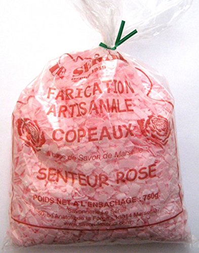 Virutas de jabón de Marsella perfumadas, color rosa, 750 g – La lavandería más económica Virutas de jabón para la colada, para prendas delicadas. Ecológica y natural. Jabón hecho a mano.