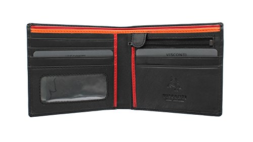 Visconti Colección Bond LE CHIFFRE Cartera de Cuero para Hombre BD707 Negro/Naranja/Rojo