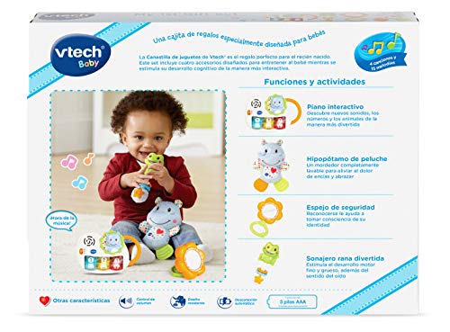 VTech - Canastilla de juguetes, estuche de regalo para bebé recién nacido que incluye peluche mordedor, sonajero, piano interactivo y espejo de seguridad (80-522022)