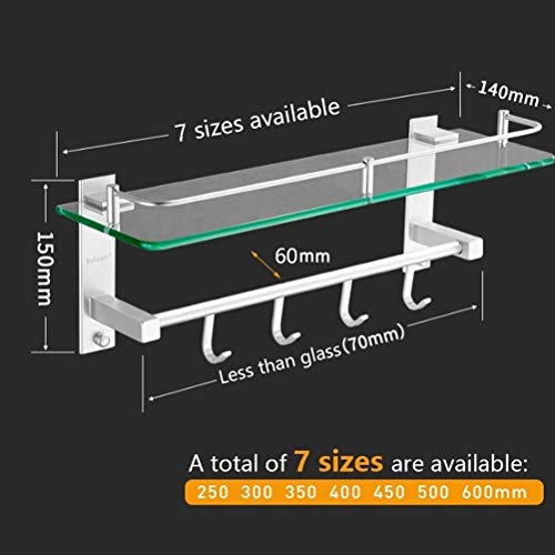 WANBAO Estantes de baño Cuadrados, Estante Organizador de baño de Pared de Aluminio y Vidrio Templado con ganchosZwj-0986(25cm, Linked to Ordinary Models)