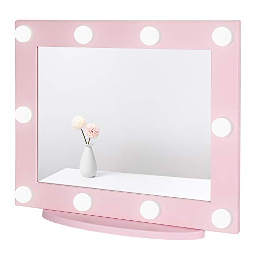 Waneway Espejo con Luces Estilo Hollywood, Espejo Grande Iluminado Maquillaje Vestidor y Dormitorio, Espejo Cosmético con Luces para Tocador, Múltiples Modos de Color, Montaje en Mesa o Pared, Rosa