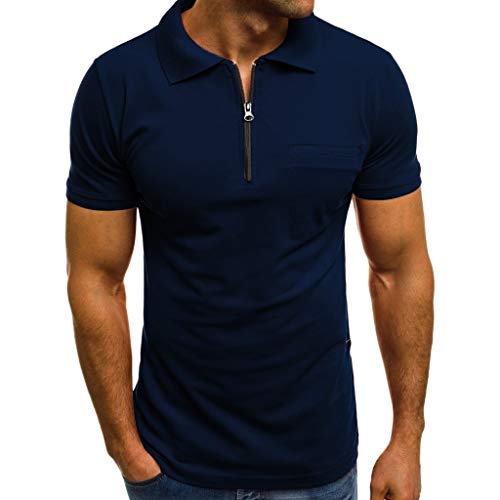 waotier Camiseta De Manga Corta De Hombre Camiseta con Cremallera Y Bolsillo con Cremallera para Hombre Ropa Moderno