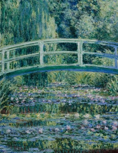 Water lilies and Japanese bridge, Claude Monet. Graph paper journal: 150 pages,  8.5 x 11 inches (21.59 x 27.94 centimeters), diary, composition book. Laminated.