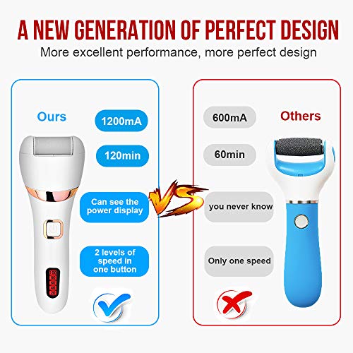 WaVes Electrica Pies,Removedor de callos eléctrico con pantalla LED de alimentación,Incluye 3 cabezas de rodillo y 1 cepillo de limpieza
