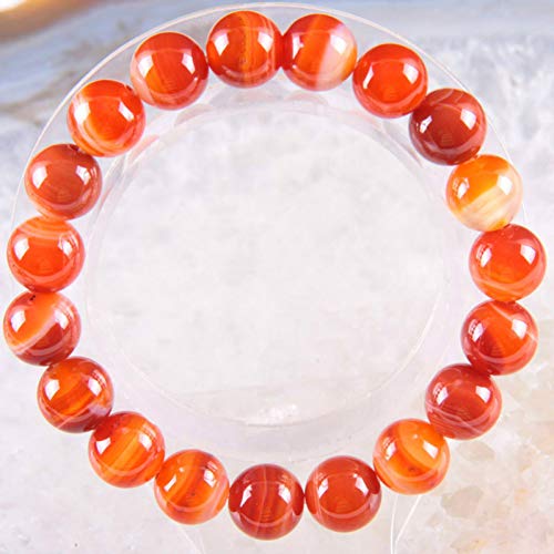 WBHNKT Elástico 10Mm Cuentas Redondas Piedra Natural Naranja Rojo Rojo Calcedonia Pulsera