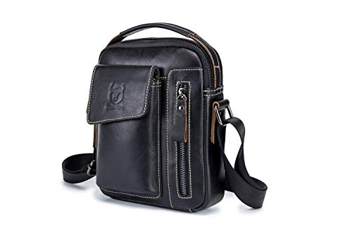 WeeDee Bolso Hombre Bandolera Cuero Vintage Crossbody Bolso de Mano Bolsa de Messenger Piel Práctico Bolso de Negocios Bolsa Cruzada Cuerpo (Nero)