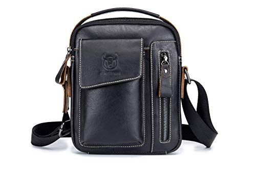 WeeDee Bolso Hombre Bandolera Cuero Vintage Crossbody Bolso de Mano Bolsa de Messenger Piel Práctico Bolso de Negocios Bolsa Cruzada Cuerpo (Nero)