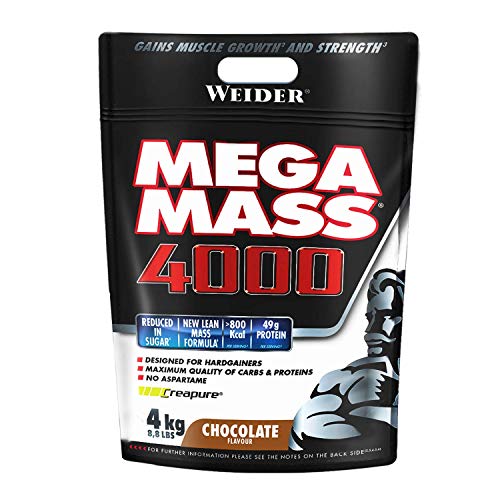 Weider Mega Mass 4000 Sabor Chocolate (4000 g). 69% de hidratos.Enriquecido con Vitaminas y Minerales. Con menos azúcares