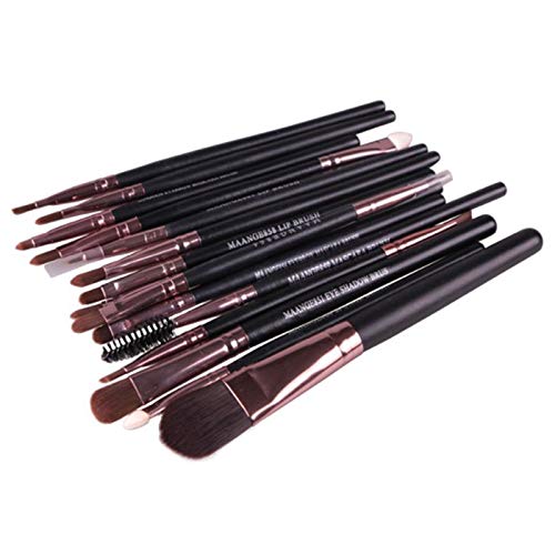 Weimay Brochas de Maquillaje，15pcs Maquillaje Profesional Pinceles Cerdas de Fibra Sintética Suaves ，Kit de Brochas Maquillaje （Brown）