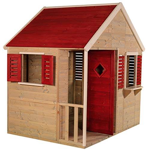 Wendi Toys M12 Summer Villa | Casa infantil de madera roja para exterior | Casa de juegos de jardín de verano para la actividad