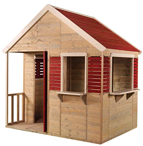 Wendi Toys M12 Summer Villa | Casa infantil de madera roja para exterior | Casa de juegos de jardín de verano para la actividad