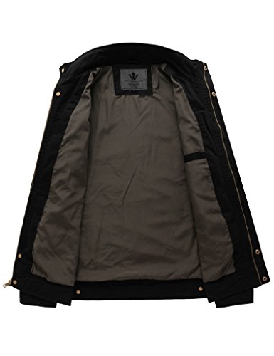 WenVen Chaqueta Algodón Militar Aviador Negro para Hombre Small