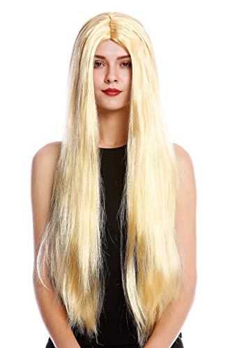 WIG ME UP- TH46-P03 Peluca Mujer Hombre para Carnaval Halloween Muy Largo Liso Raya en el Medio Rubio